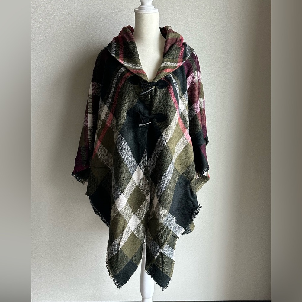ACCESSORY ST Poncho Green Red Cream One Size